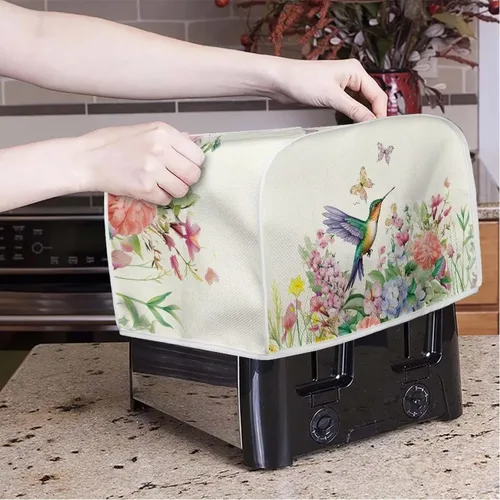 Vista 2 de Cubiertas para tostadora de pájaros y mariposas, 2 rebanadas, cubiertas de electrodomésticos pequeños de cocina, impermeables, protectores
