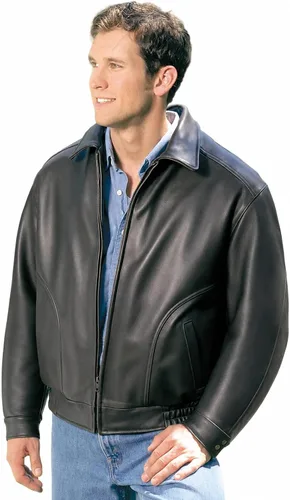 Vista 2 de REED Chaqueta de cuero All American Bomber para hombre, fabricada en EE. UU Negro
