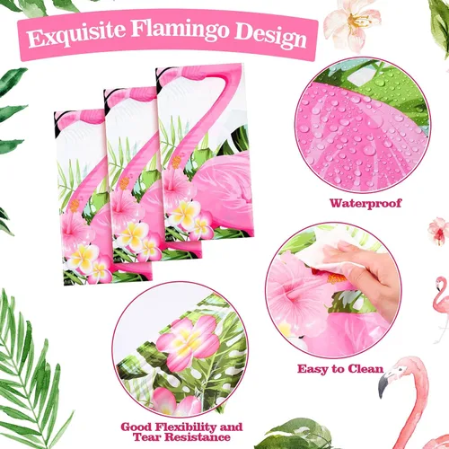 Vista 4 de Preboun 3 manteles de verano con diseño de flamenco para fiestas, mantel de plástico tropical hawaiano, 54 x 108 pulgadas, decoración de mesa rosa