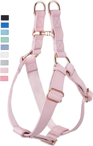 Vista 13 de Arnés de Cuero Suave Sin Tirones para Perro - Arnés Ajustable de Paso para Perro con Hebilla de Metal Resistente de Oro Rosa, Chalecos Halter