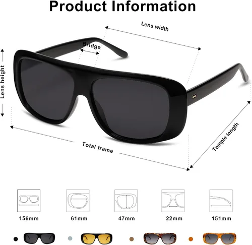 Vista 5 de SOJOS Gafas de sol polarizadas cuadradas retro de gran tamaño para mujeres y hombres, gafas de sol grandes, gafas de sol de diseño llamativo SJ2243