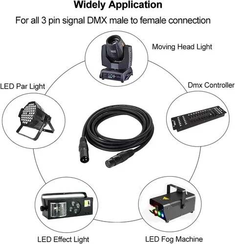 Vista 7 de Cable DMX de 10 pies / 10.0 ft, 4 paquetes de cables DMX de 3 pines, cables DMX, DMX512 XLR macho a hembra cable de señal de luz de escenario