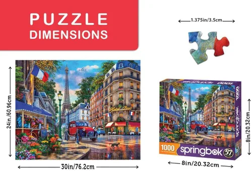 Vista 3 de Majestic by Springbok - Rompecabezas de 1000 piezas con diseño de vida callejera de París, fabricado en Estados Unidos, caja compacta