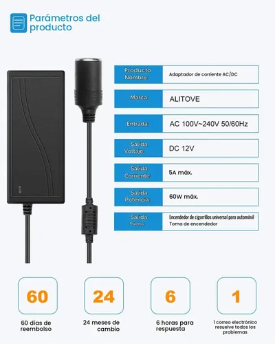 Vista 2 de ALITOVE Convertidor de CA a CC de 12 V, 5 A, 60 W, 110 V a 12 V, convertidor de encendedor de cigarrillos, adaptador a enchufe de pared, adaptador