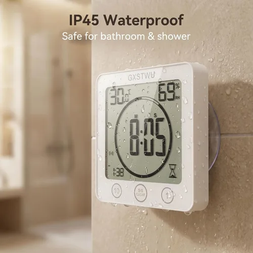 Vista 3 de Reloj de ducha digital, reloj temporizador de baño, resistente al agua para rociar agua, alarma de cuenta regresiva, temporizador de pantalla