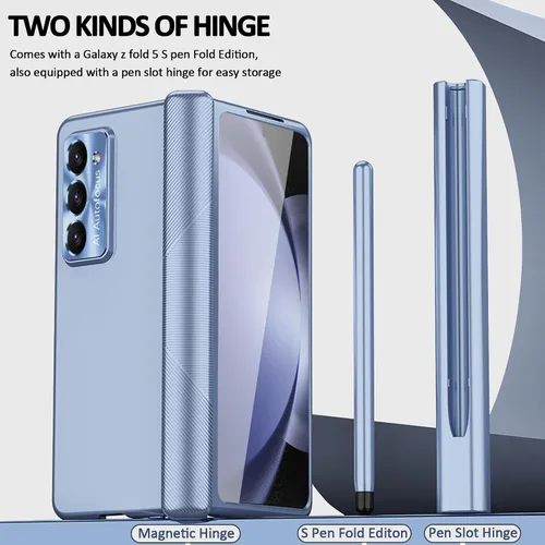 Vista 2 de Funda para Samsung Galaxy Z Fold 5 con soporte para S Pen y S Pen, protección creativa de dos bisagras y protector de pantalla frontal, funda