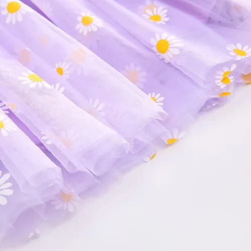 Vista 7 de Vestidos casuales de cumpleaños para niñas, vestidos de fiesta floral, margarita, sin mangas, 1-6 años, tul para playa (morado, 5-6 años)