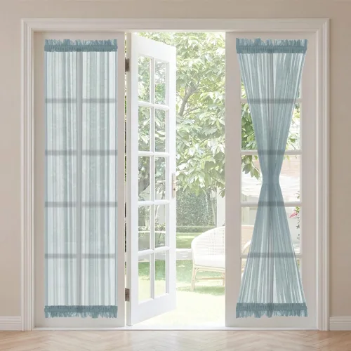 Vista 40 de H. Versailtex Lino Natural y Poly semi-láminas Premium suaves y ricos materiales paneles de cortina con abrazadera ajustable para patio Gris