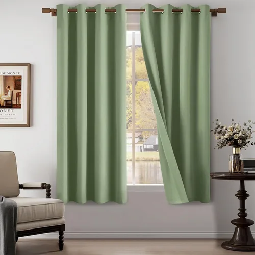 Vista 49 de Cortinas texturizadas de lino 100% opacas de 64 pulgadas de largo, juego de 2 paneles para granja, casa de campo, cortinas ligeras con ojales