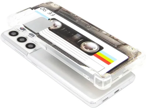 Vista 4 de FAteam - Funda para Galaxy S21 Ultra 5G, a prueba de golpes, a prueba de arañazos, con TPU suave, funda de cassette retro compatible con Samsung
