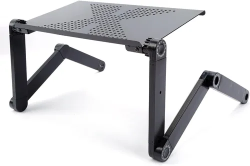 Vista 2 de Escritorio ajustable para laptop, soporte plegable para laptop, mesa portátil para laptop, bandeja de cama, escritorio acogedor con ventilador