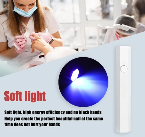 Vista 5 de Luz UV de mano para uñas de gel, lámpara de uñas de secado rápido de aumento 5X con cubierta protectora, secadora de uñas LED recargable portátil