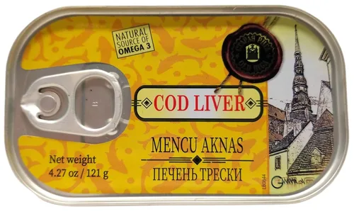 Vista 2 de Hígado de bacalao viejo Riga enlatado en aceite propio, 4.27 onzas, fuente natural de omega-3, rico en vitaminas A y D, de bacalao fresco