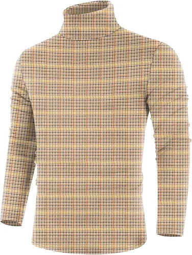 Vista 22 de Poriff - Suéter de cuello de tortuga térmico, de punto, liviano, casual, con corte entallado, para hombre Albaricoque
