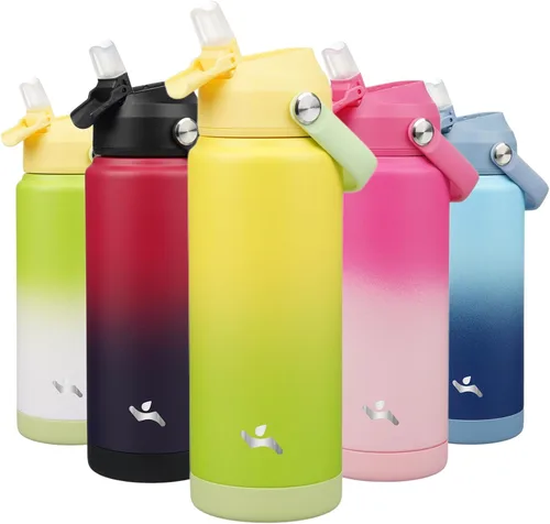 Vista 54 de Konokyo Botella de agua aislada con tapa de pajilla, botella de metal al vacío de acero inoxidable de 18 onzas con mango de silicona, color negro