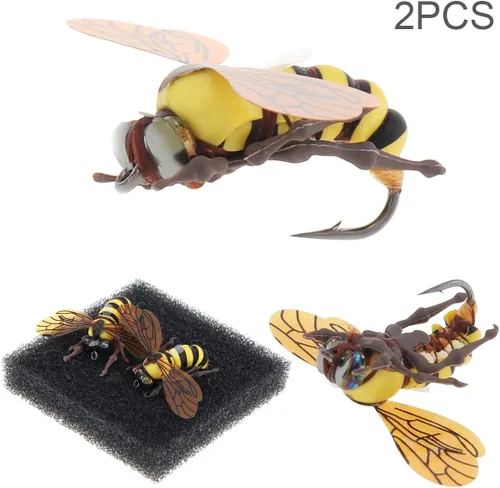 Vista 9 de 2 señuelos de pesca con mosca de abeja, señuelos de pesca de trucha de abejorro, pesca con mosca