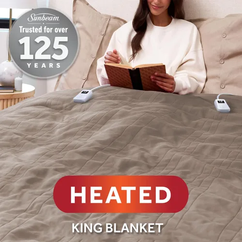 Vista 2 de Sunbeam Royal Luxe - Manta eléctrica térmica de microfelpa, 12 configuraciones de temperatura, apagado automático seleccionable de 12 horas