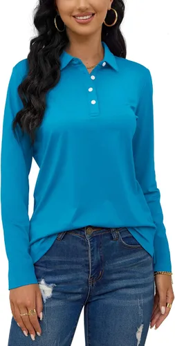 Vista 4 de TACVASEN Camisas tipo polo para mujer, camisetas casuales de manga larga para golf