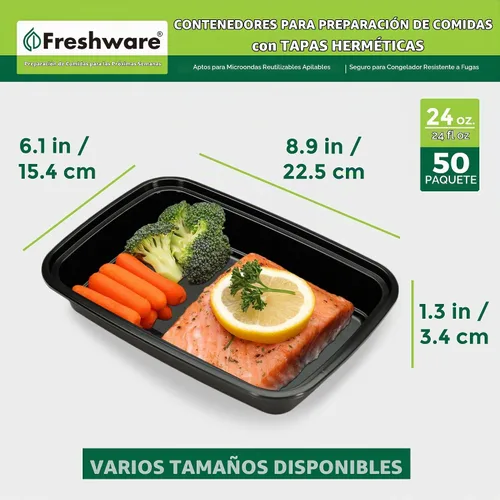 Vista 4 de Freshware - Recipientes para comida [50 unidades] con 1 compartimento y tapas, contenedores para almacenamiento de alimentos, caja Bento, sin BPA