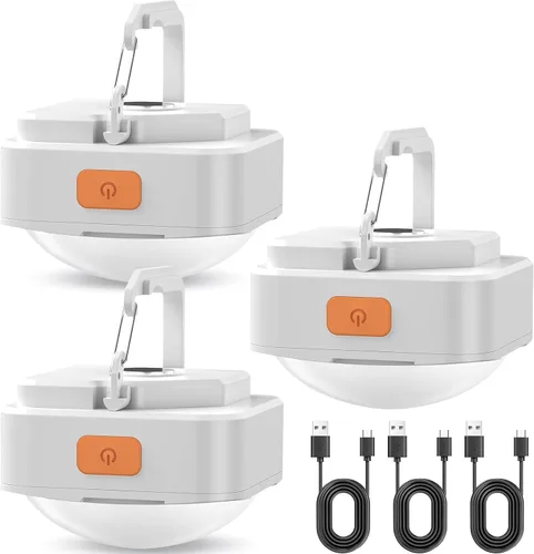 Vista 9 de Luces de campamento recargables FLY2SKY 2 piezas de luces blancas de tienda de campaña mini linterna portátil LED linterna de campamento