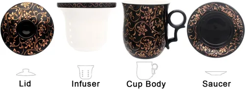Vista 2 de Taza de té de porcelana con tapa de infusor y juegos de platillos – Taza de café de cerámica china Jingdezhen Taza de té de hoja suelta Sistema