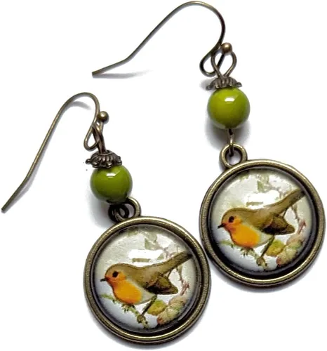 Vista 2 de Pendientes victorianos con diseño de pájaro de petirrojo invertido
