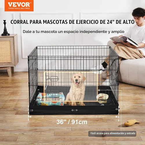 Vista 2 de VEVOR Corralito para perros, 4 paneles de 24 x 36 pulgadas, parque de ejercicio plegable de metal para mascotas, valla para perros para interiores
