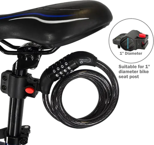 Vista 4 de Lumintrail Combinación de cable de bloqueo de bicicleta para accesorios de bicicleta, cerraduras de bicicleta de 10 pies, resistentes, antirrobo