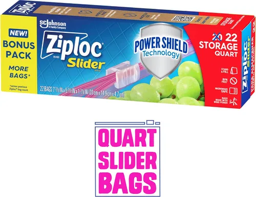Vista 4 de Ziploc Bolsas deslizantes de almacenamiento de alimentos de cuarto de galón, duraderas, 22 unidades (el embalaje puede variar)
