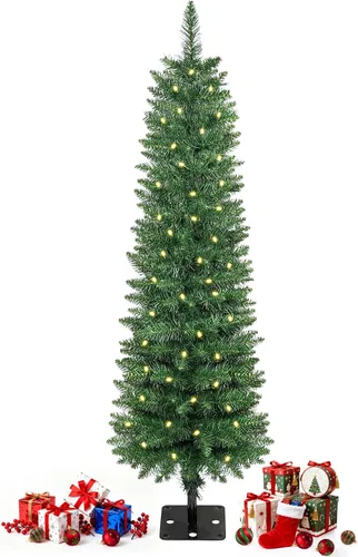 Vista 14 de QBA Árbol de Navidad preiluminado de 7 pies, árbol de Navidad artificial Verde Blanco Cálido