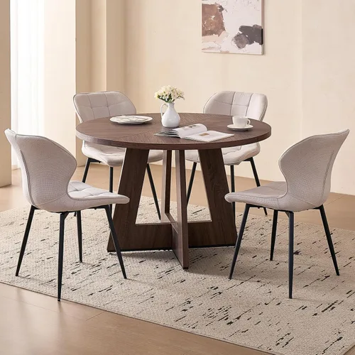 Vista 35 de Juego de mesa redonda de comedor de 47 pulgadas para 4, base en abanico, parte superior de 1.38 pulgadas de grosor, mesa de cocina de madera con 4