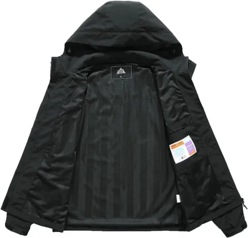 Vista 5 de MOERDENG Chaqueta impermeable para mujer, ligera, con capucha, para senderismo, cortavientos softshell