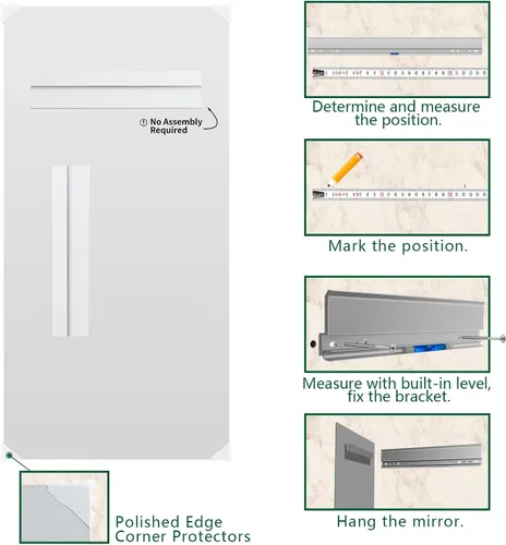 Vista 7 de Espejo Grande de 72" x 36", Espejo de Baño Rectangular Moderno con Borde Pulido Sin Marco, se Cuelga Horizontal o Verticalmente. Espejos de Baño