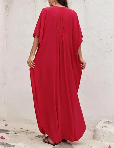 Vista 2 de Traje de baño para mujer, estampado floral, caftán turco, vestido largo para la playa