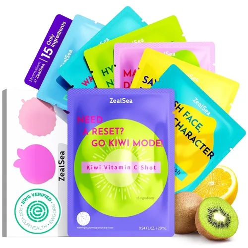 Vista 11 de ZealSea Clean Beauty Mascarillas Faciales para el Cuidado de la Piel, Minimalismo 15 Ingredientes Mascarilla de Hoja, Diseño de Color Dopamina
