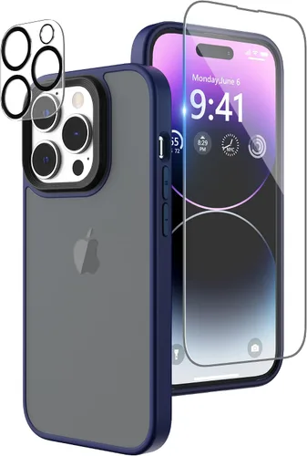 Vista 8 de Funda compatible con iPhone 14 con protector de pantalla, cuerpo completo, a prueba de golpes, con protector de cámara, translúcido mate, funda