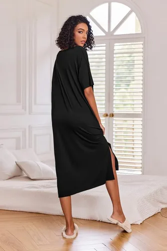 Vista 5 de Ekouaer Camisones largos para mujer, cuello redondo, ropa de dormir, ropa de dormir