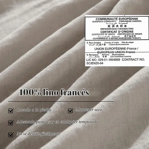 Vista 2 de Ivellow Juego de funda de edredón de 100 % lino francés puro lavado, natural, suave, transpirable y que absorbe la humedad, 3 piezas