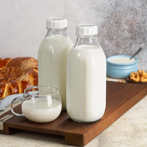 Vista 7 de Botellas de leche de vidrio reutilizables de 32 onzas con tapa dispensadora de silicona, paquete de 2 frascos de vidrio con tapa hermética de rosca