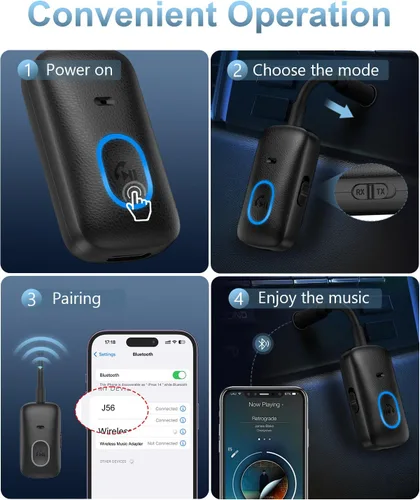 Vista 4 de Bluetooth 5.4 Adaptador AUX para coche, receptor transmisor 2 en 1 180° Swivel 3.5mm Adapter with Hands-Free Calling, Wireless Audio Receiver for