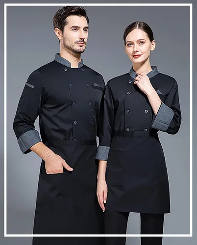 Vista 3 de Chaqueta de chef unisex de doble botonadura con espalda completa ligera con costuras de color uniforme de chef