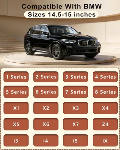 Vista 4 de Funda personalizada para volante de automóvil para BMW X1, X2, X3, X4, X5, X6, X7, i3, i4, i5, 14.5-15 pulgadas (beige)