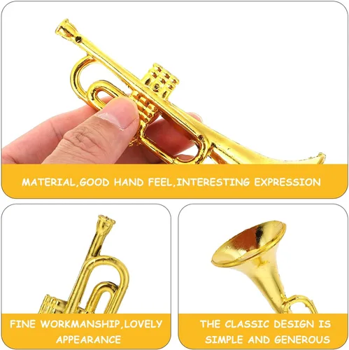 Vista 8 de Toddmomy Adorno para árbol de Navidad, 12 piezas de instrumentos musicales de Navidad, mini trompeta dorada, adornos colgantes para decoración