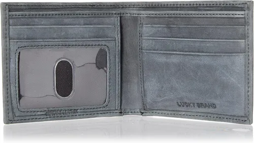 Vista 5 de Lucky Brand Bandera de cuero para hombre en relieve RFID Bifold