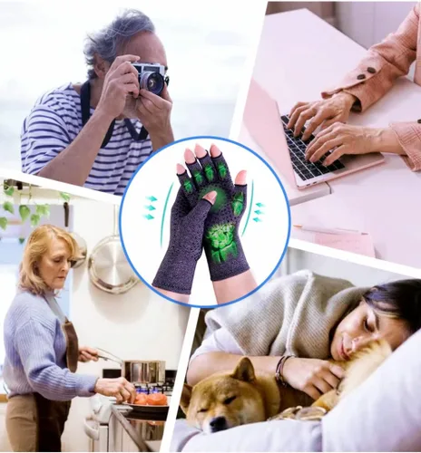 Vista 5 de Donfri 2 pares de guantes de compresión para artritis, guantes sin dedos para mujeres y hombres, alivio del dolor de artritis, artritis reumatoide
