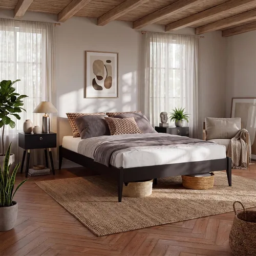 Vista 9 de Bme Dinkee - Marco de cama de plataforma Queen de madera de 15 pulgadas, marco de cama de madera maciza, estilo moderno y minimalista, soporte de 12