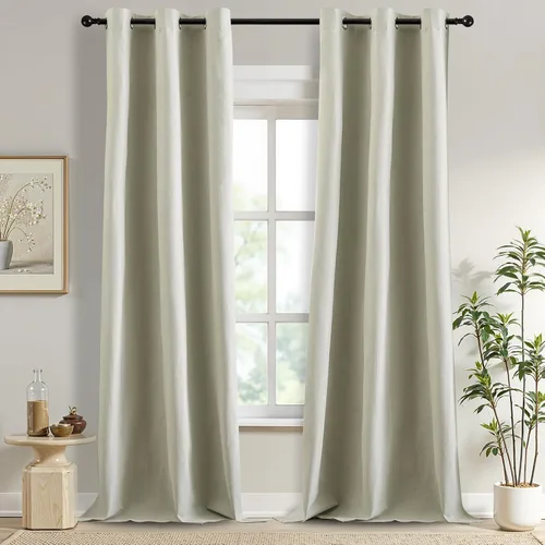 Vista 69 de DONREN Cortinas opacas completas para dormitorio, aislamiento térmico y reducción de ruido, cortinas de lino con ojales para sala de estar y Negro