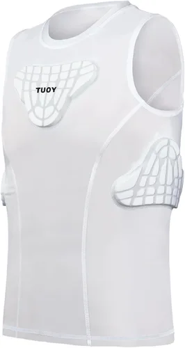 Vista 8 de TUOY Camisa acolchada sin mangas con protector de esternón en el pecho, protector de corazón, camisa protectora de compresión para fútbol, béisbol