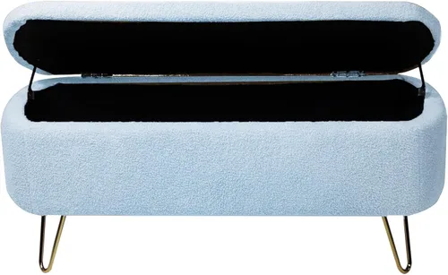Vista 3 de DSHADE Otomana azul con banco de almacenamiento, banco de entrada tapizado de piel sintética, otomana de almacenamiento moderna, otomana plegable