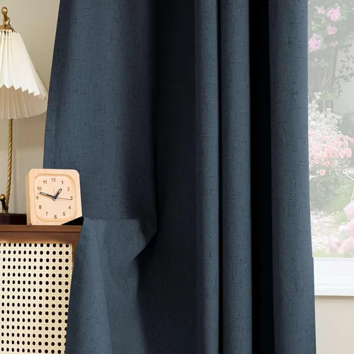 Vista 55 de H.VERSAILTEX Cortina 100% opaca para dormitorio, 63 pulgadas de largo, con ojales, cara de lino, bloqueo de luz completa, cortina para sala de Arena